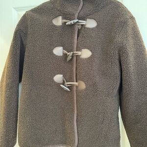 Sam Edelman Brown Teddy Bear Toggle Fleece Jacket
